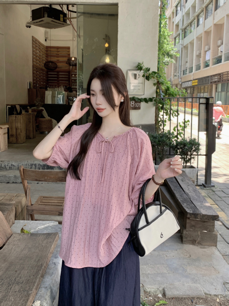 Thin polka dot chiffon shirt light Korean style shirt