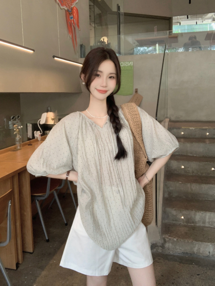 Thin polka dot chiffon shirt light Korean style shirt