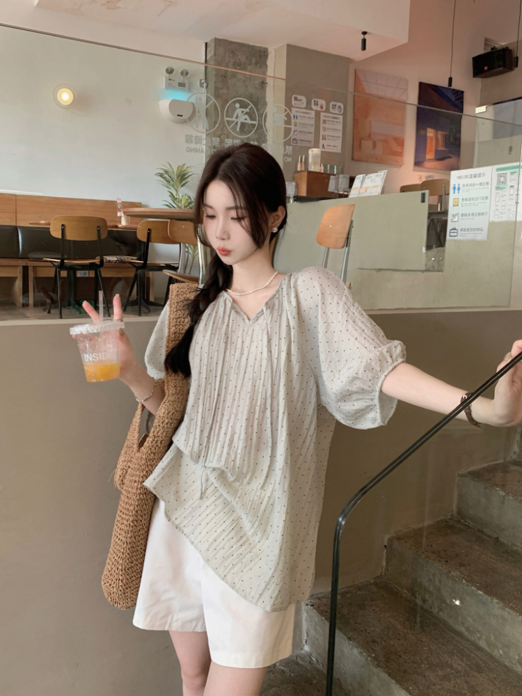 Thin polka dot chiffon shirt light Korean style shirt