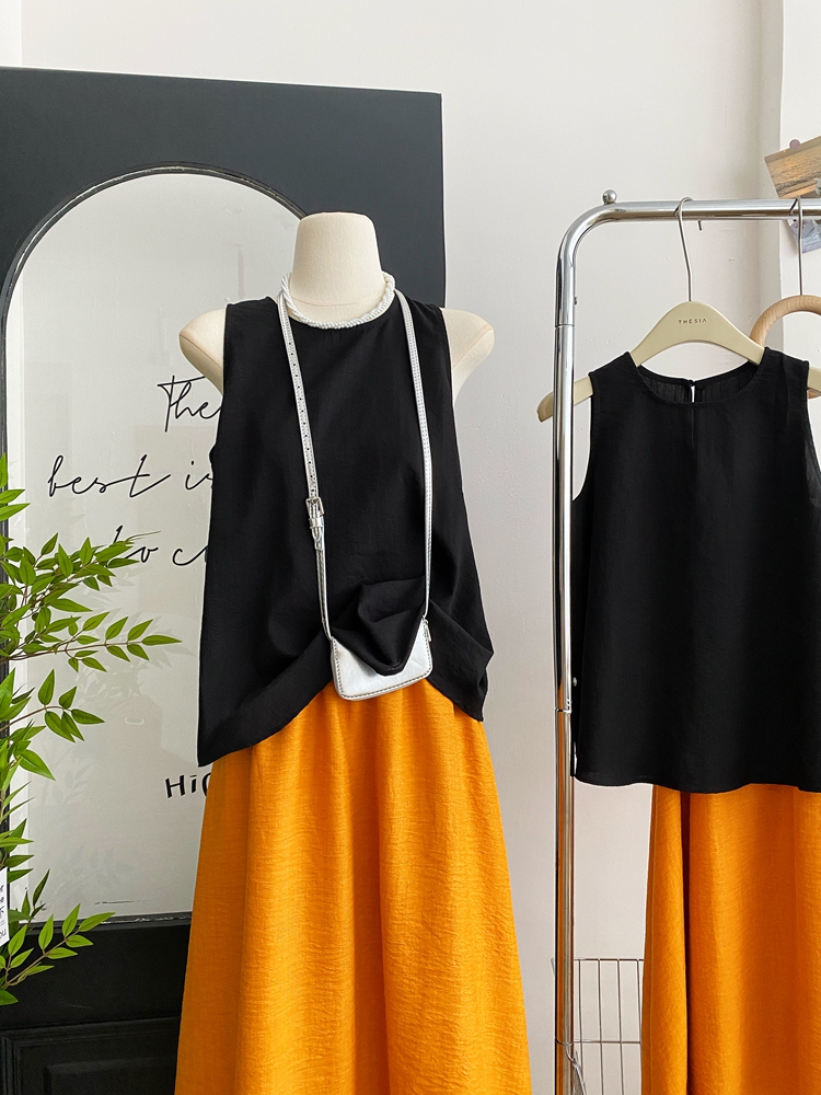 Simple big skirt skirt pure summer tops 2pcs set