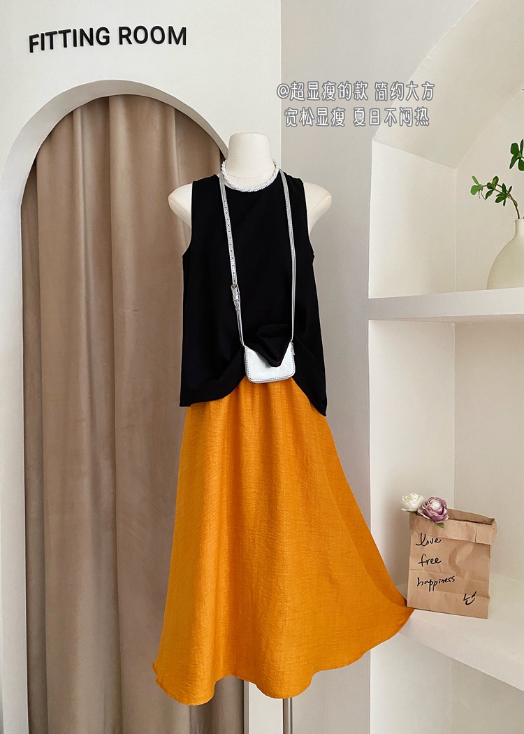 Simple big skirt skirt pure summer tops 2pcs set