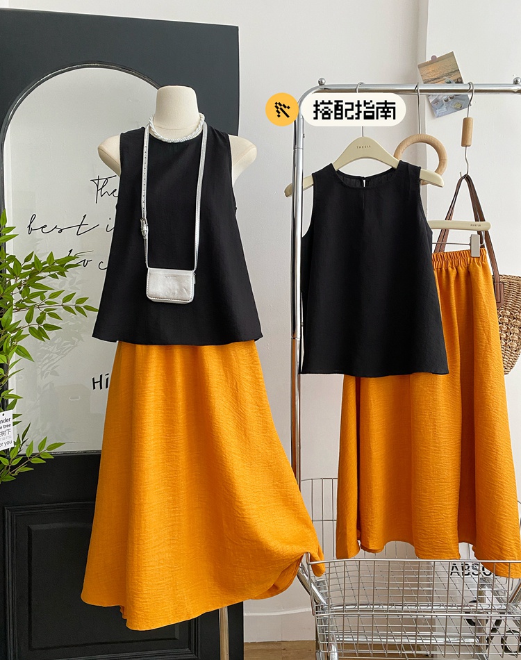 Simple big skirt skirt pure summer tops 2pcs set