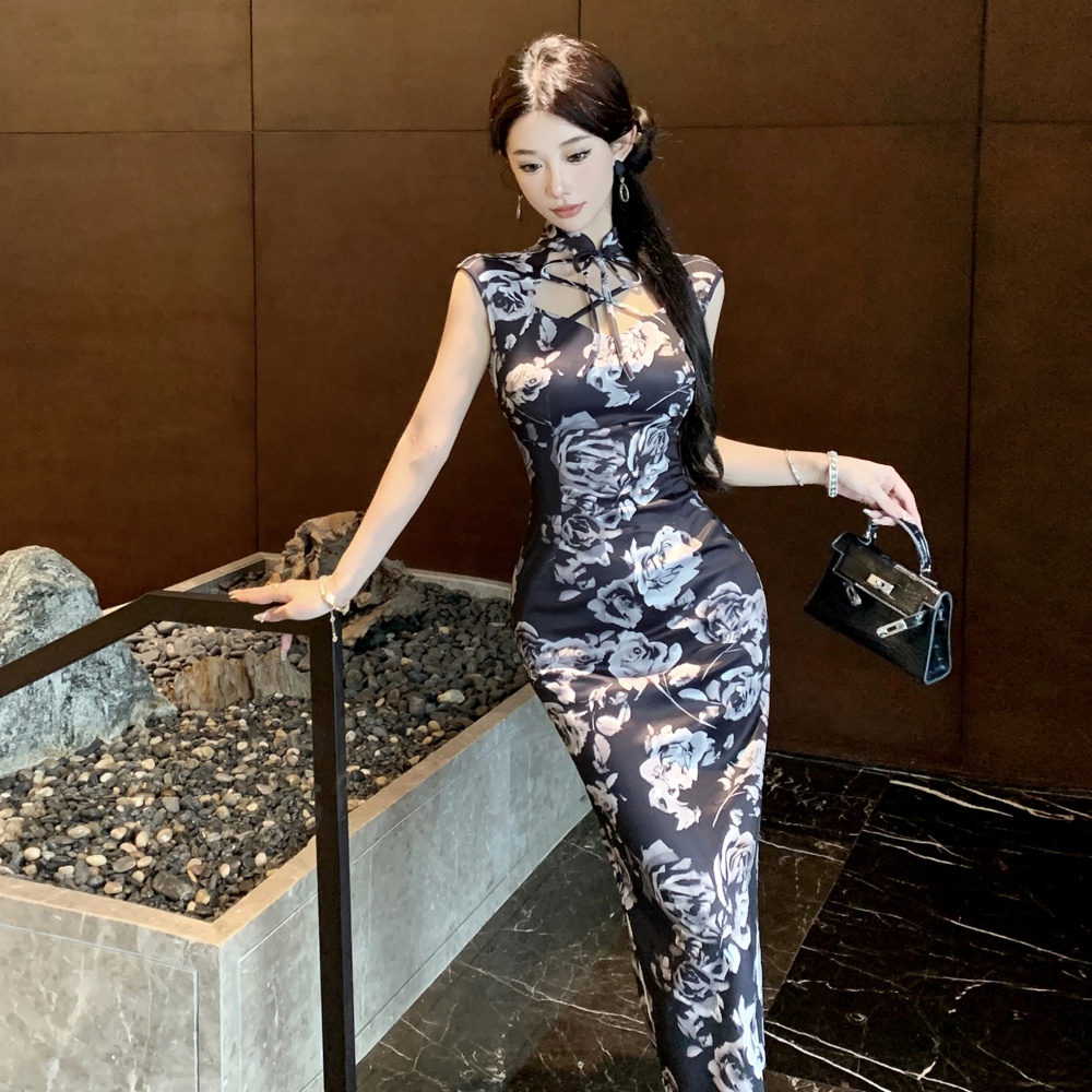 Sexy elegant retro summer Chinese style long cheongsam