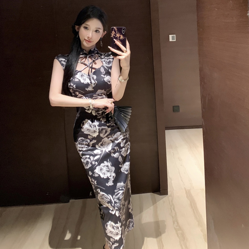 Sexy elegant retro summer Chinese style long cheongsam