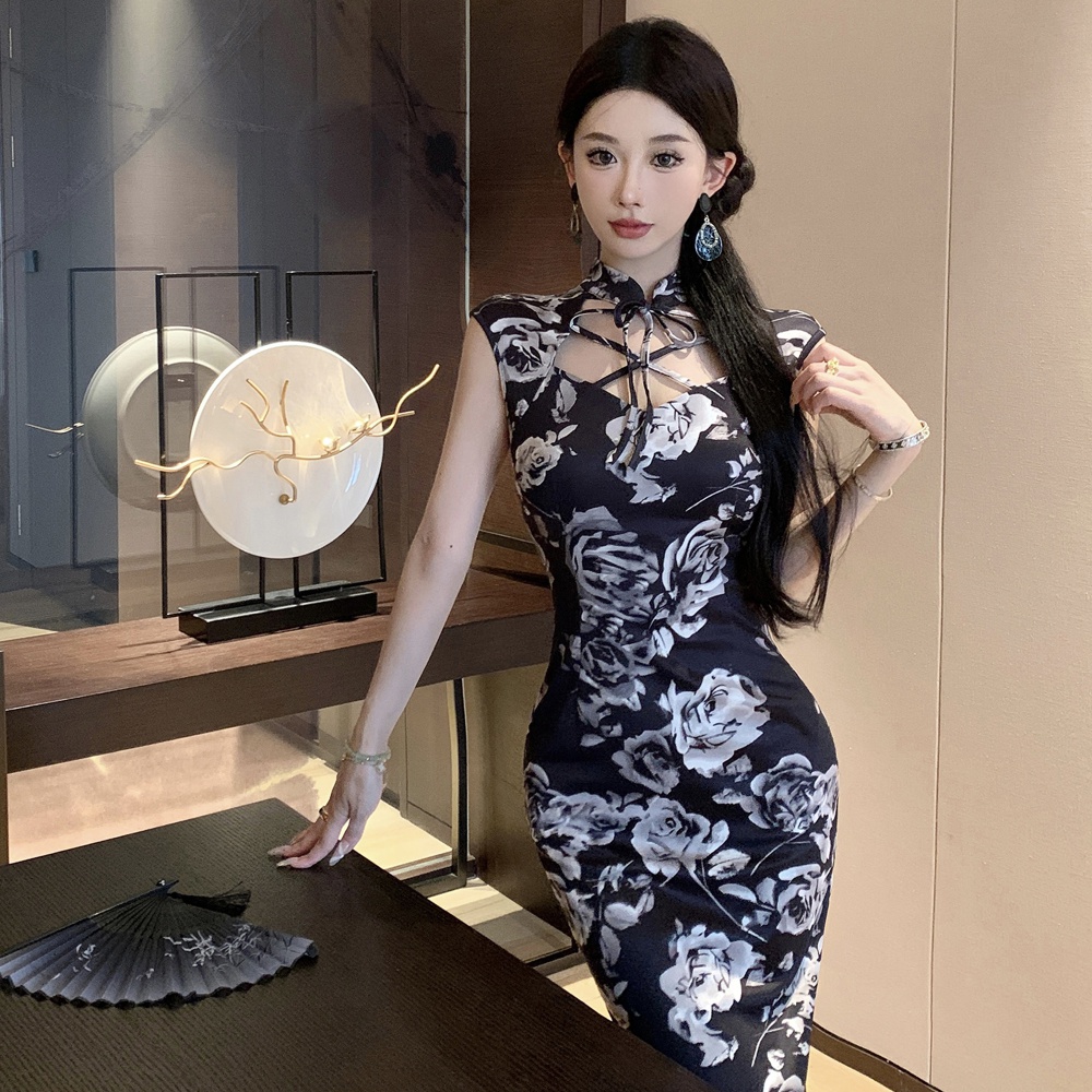 Sexy elegant retro summer Chinese style long cheongsam