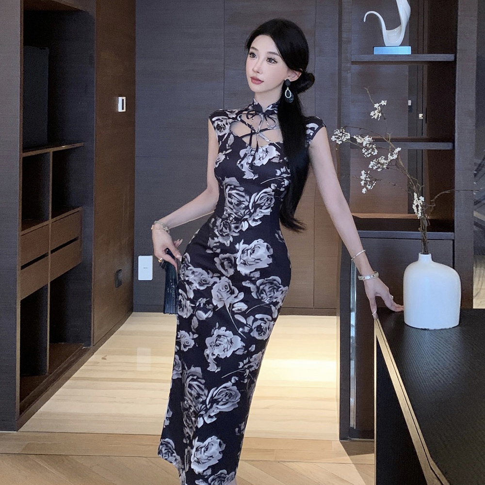 Sexy elegant retro summer Chinese style long cheongsam