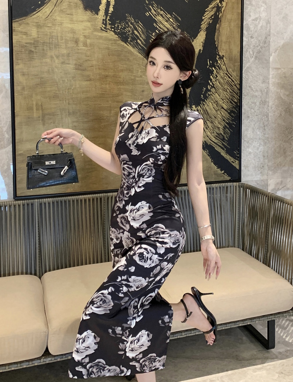 Sexy elegant retro summer Chinese style long cheongsam