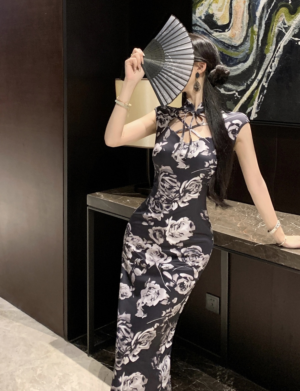 Sexy elegant retro summer Chinese style long cheongsam