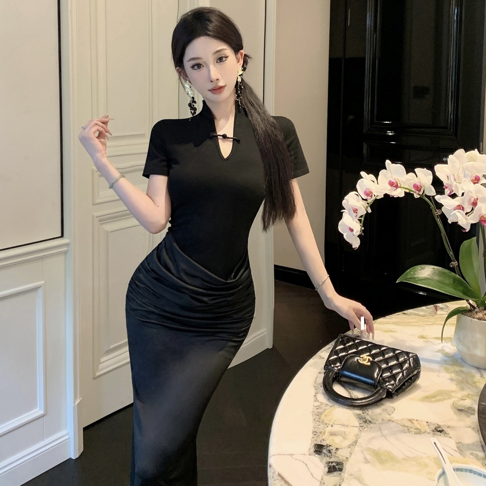 Niche summer Chinese style long dress slim vacation dress