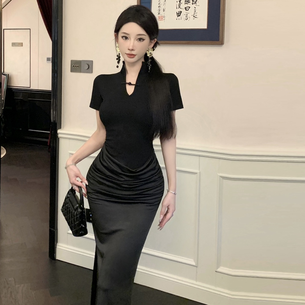 Niche summer Chinese style long dress slim vacation dress