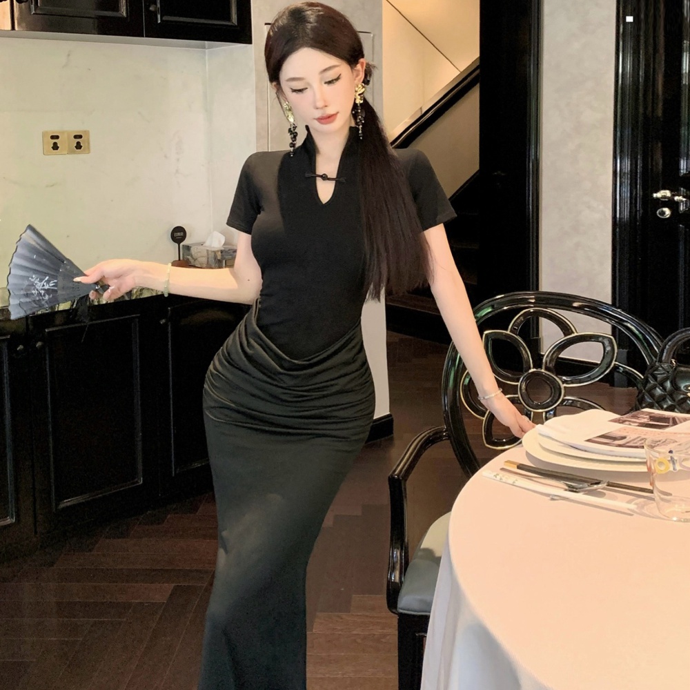 Niche summer Chinese style long dress slim vacation dress