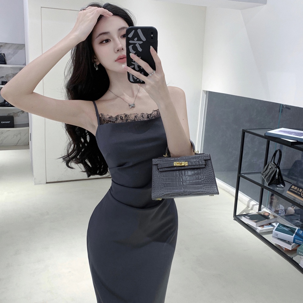 Slim package hip dress pinched waist strap dress