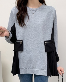 Long sleeve splice tops crimp hoodie for women