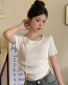 Slim irregular tops fold short T-shirt for women