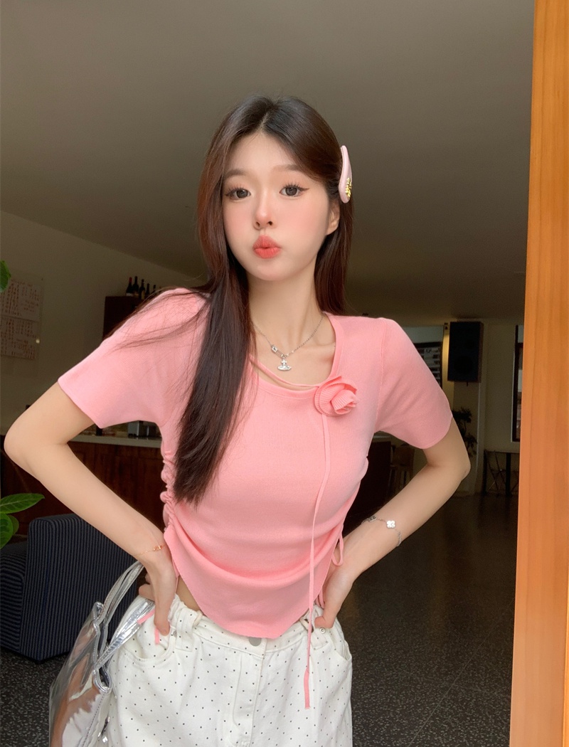 Slim irregular tops fold short T-shirt for women