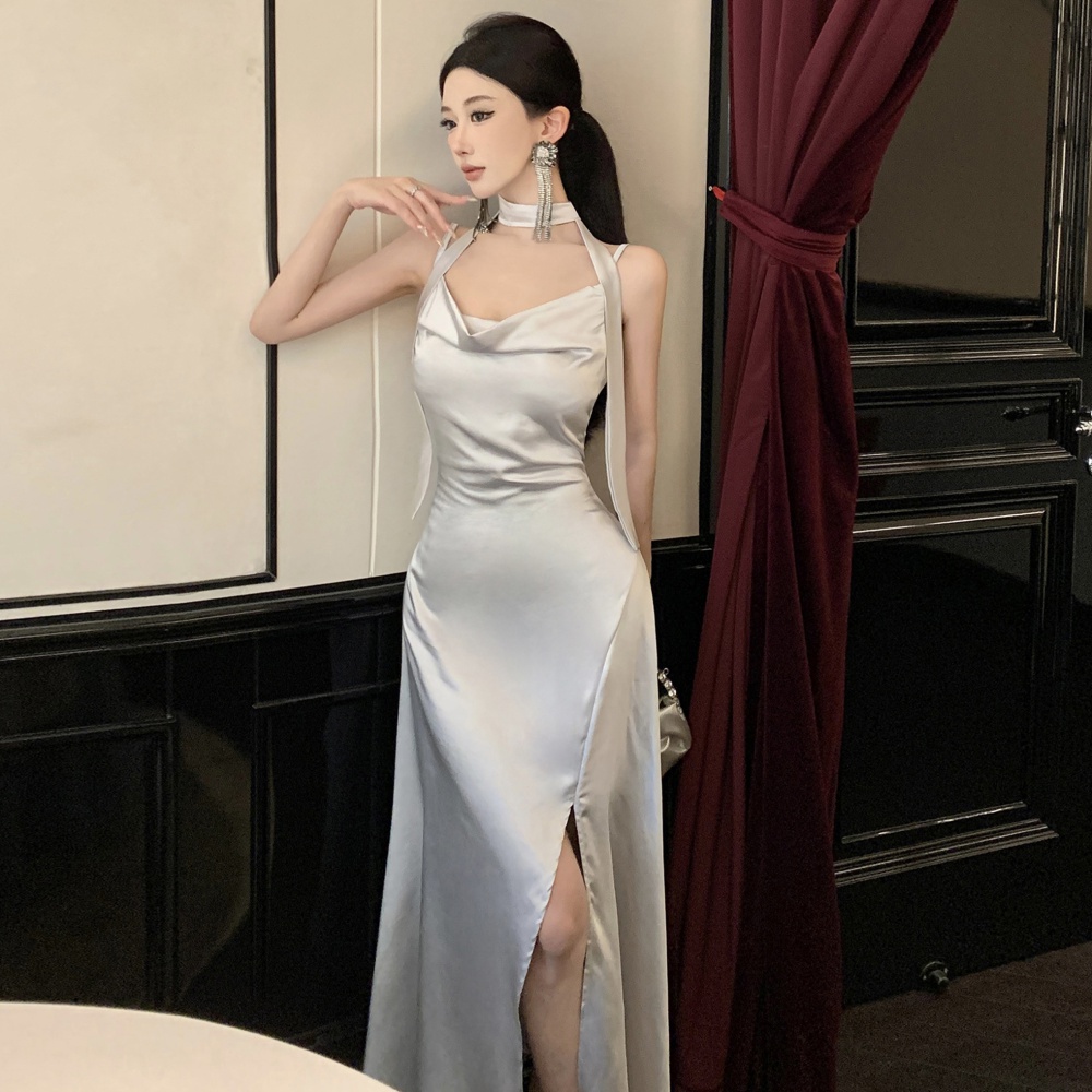 Vacation split summer satin sling elegant dress