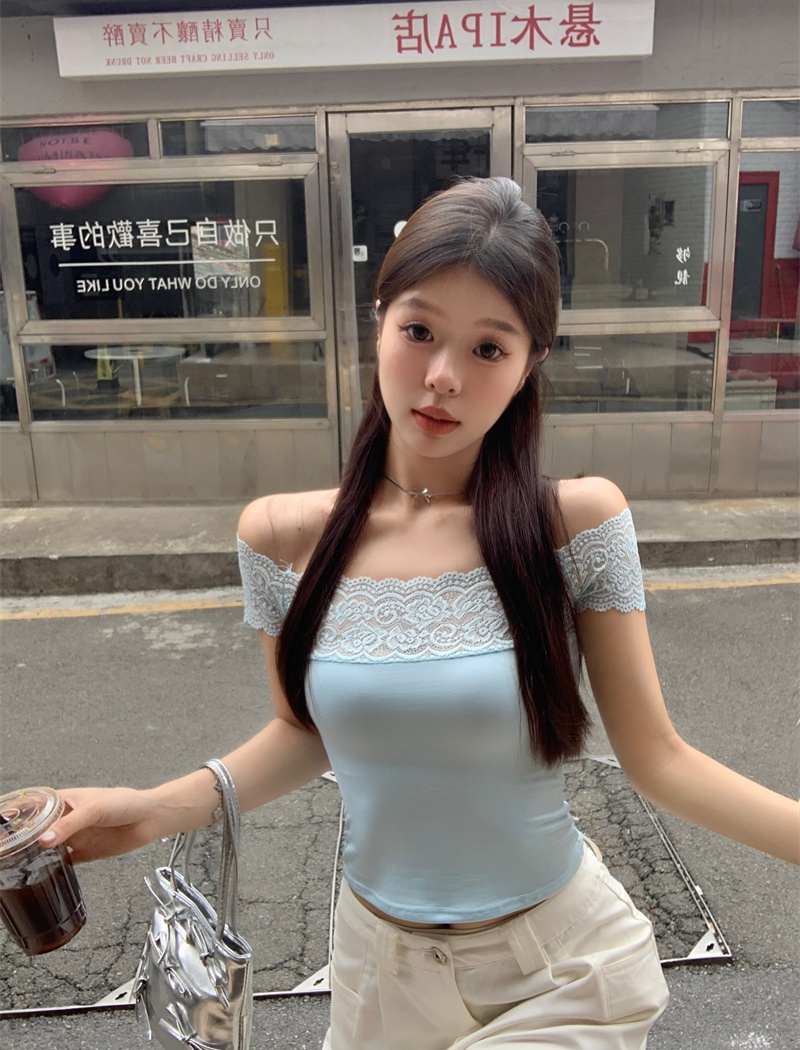 Short enticement lace Korean style pure tops