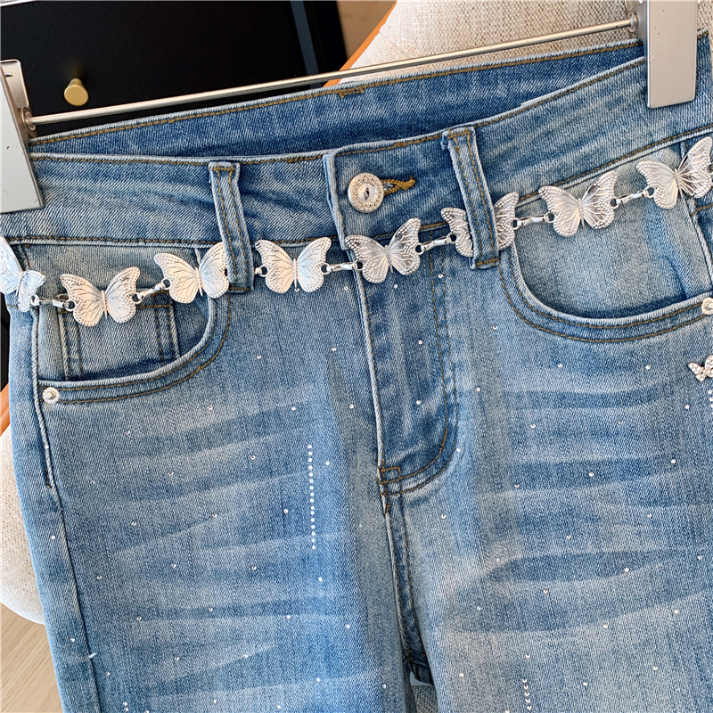 Slim high elasticity pants rhinestone denim facial mask