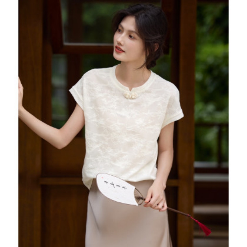 Elegant fashion jacquard summer breathable T-shirt