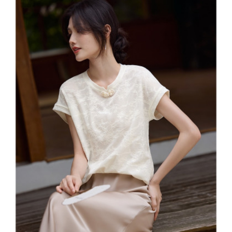 Elegant fashion jacquard summer breathable T-shirt