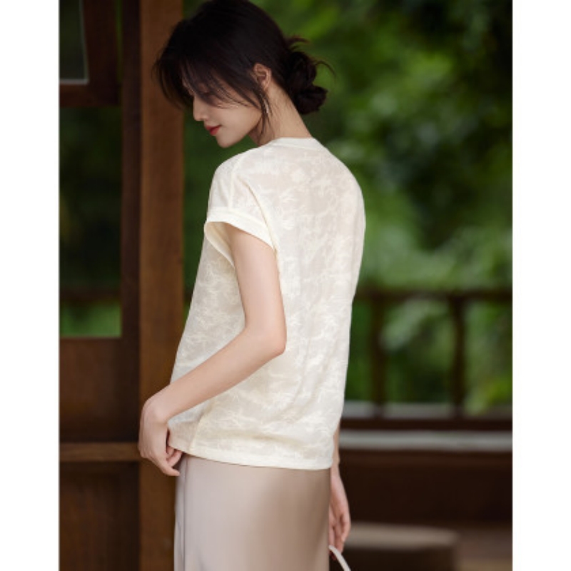 Elegant fashion jacquard summer breathable T-shirt