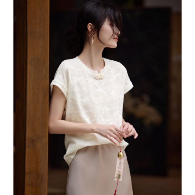 Elegant fashion jacquard summer breathable T-shirt