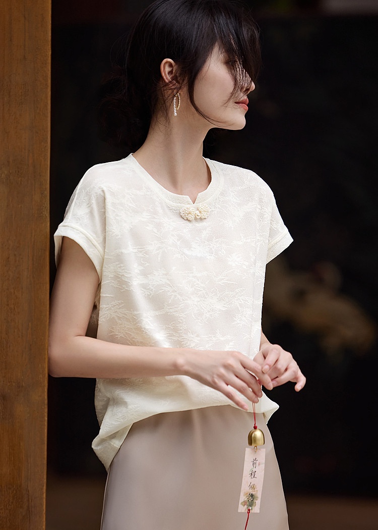 Elegant fashion jacquard summer breathable T-shirt