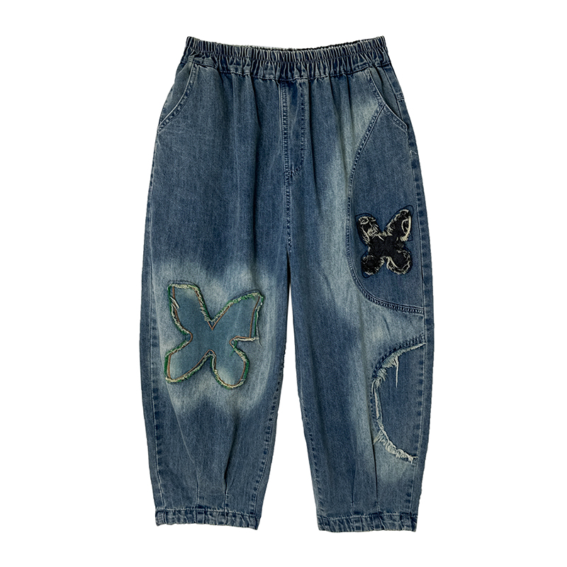 Autumn Casual fashion burr applique denim loose jeans