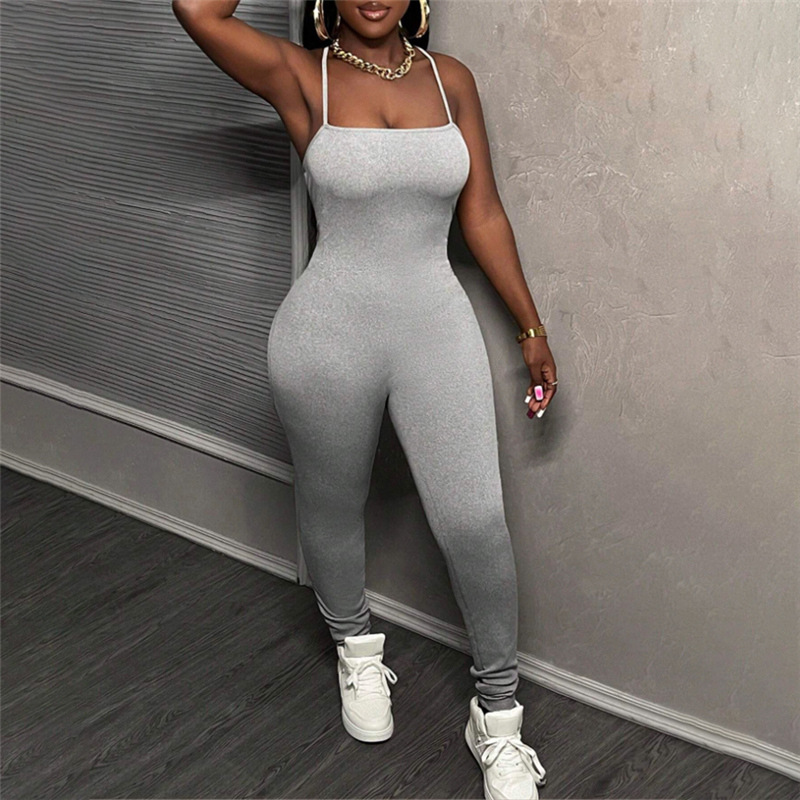 Sports tight halter bottoming pure jumpsuit