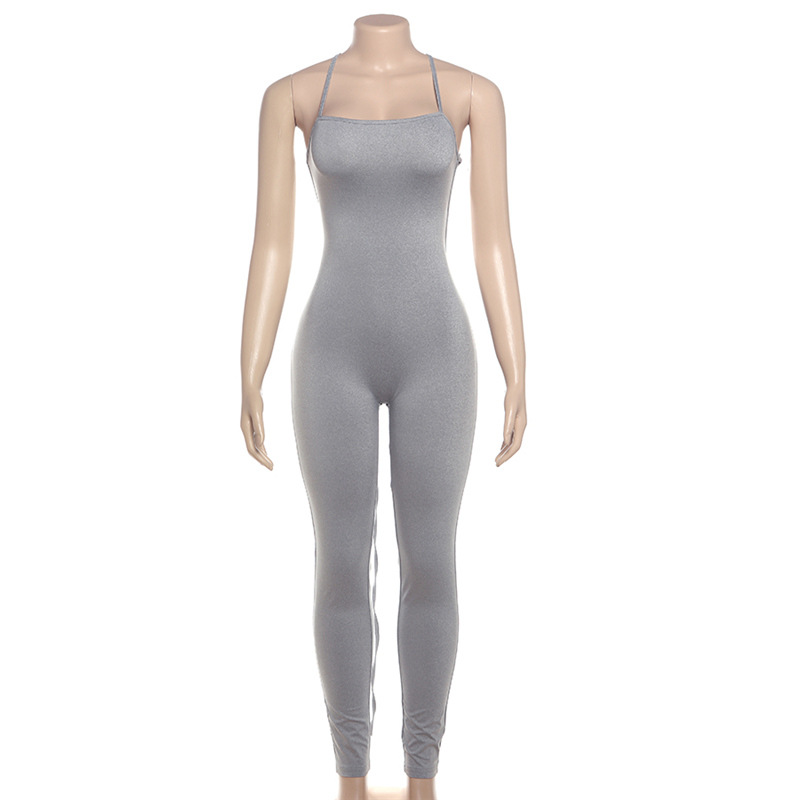 Sports tight halter bottoming pure jumpsuit