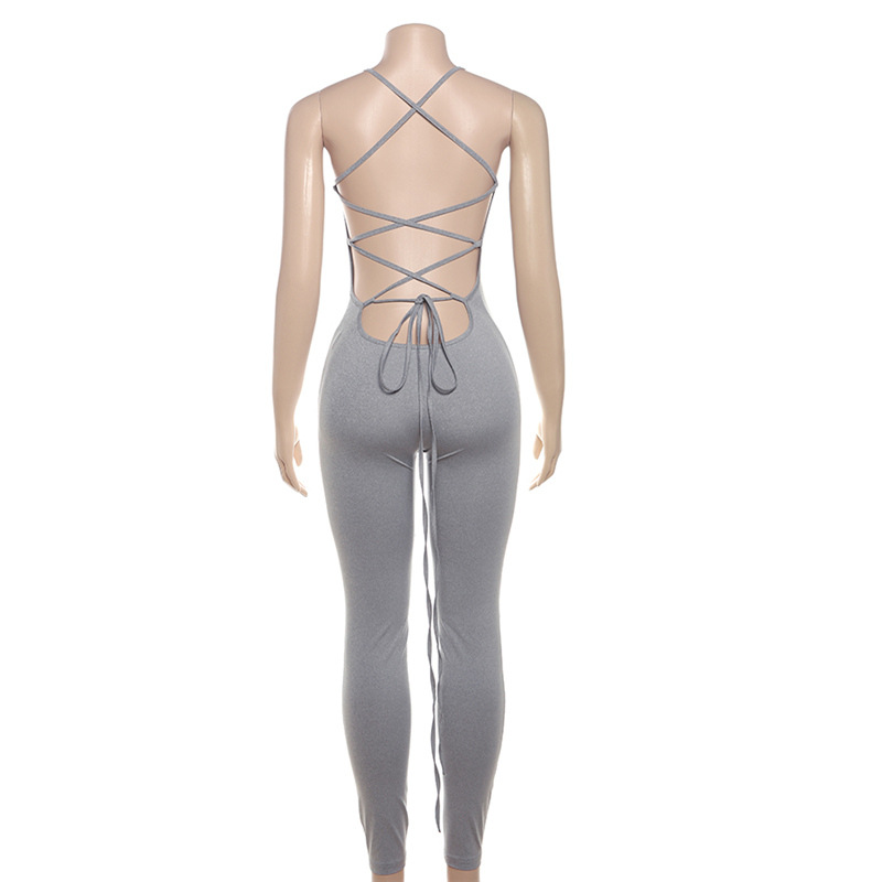 Sports tight halter bottoming pure jumpsuit