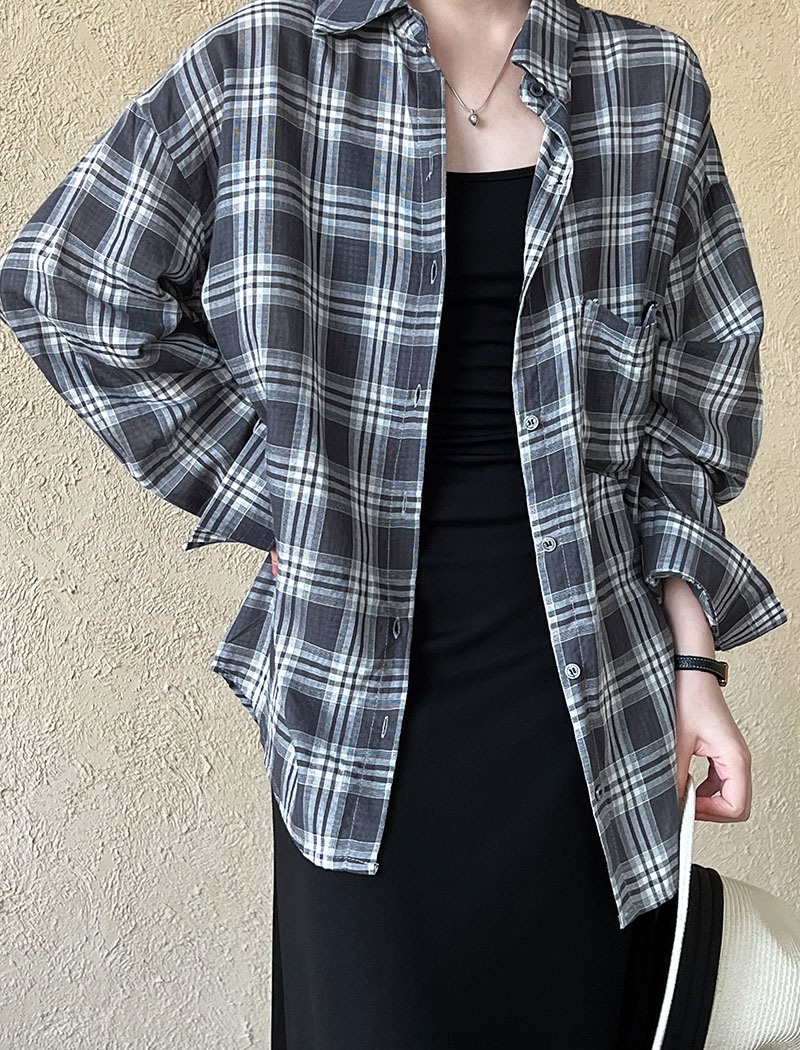 Loose plaid commuting coat retro sunscreen shirt for women