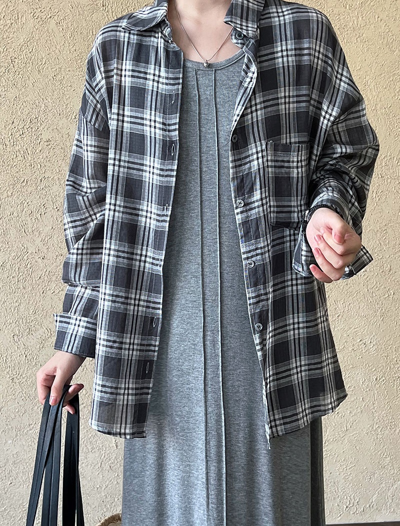 Loose plaid commuting coat retro sunscreen shirt for women