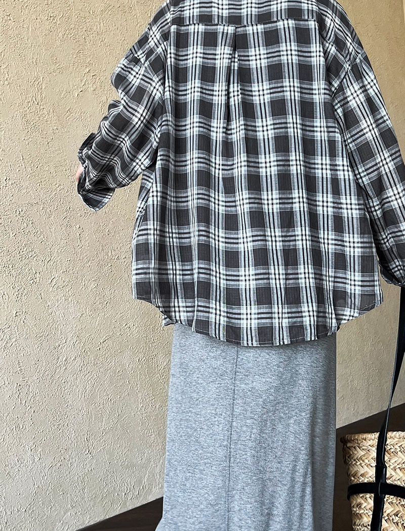 Loose plaid commuting coat retro sunscreen shirt for women