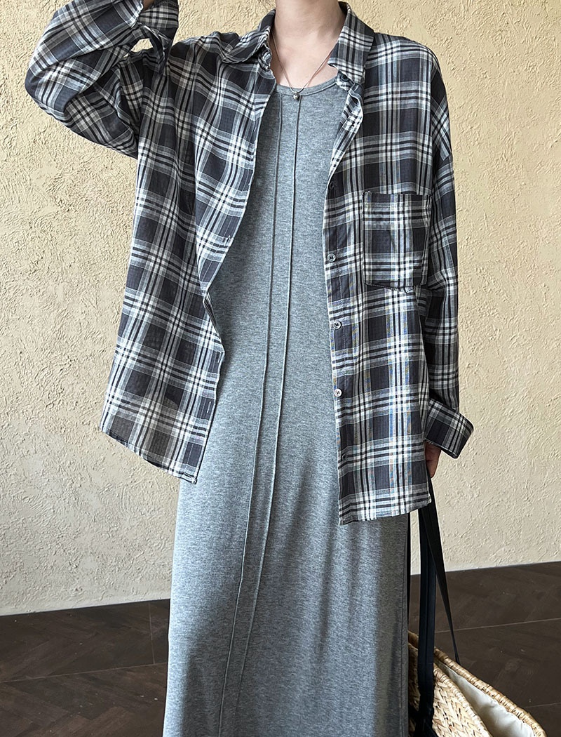 Loose plaid commuting coat retro sunscreen shirt for women