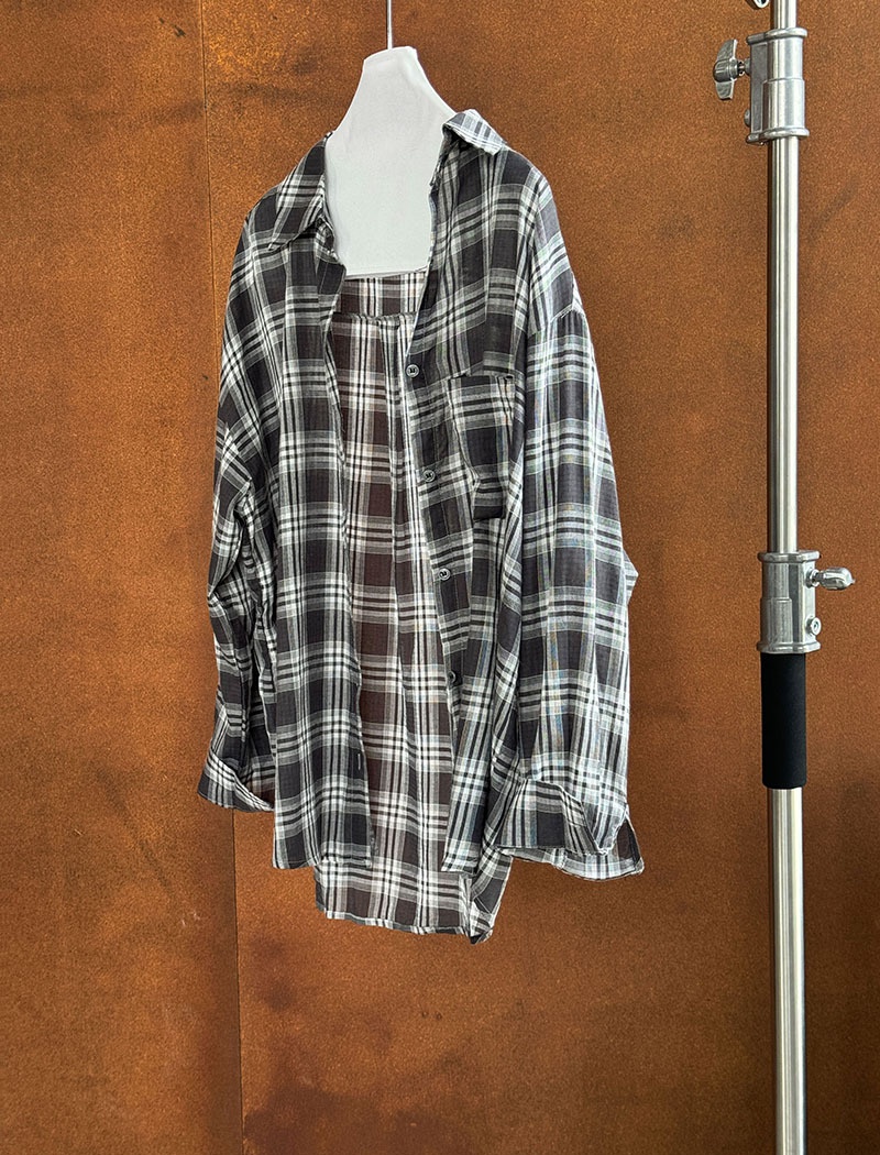 Loose plaid commuting coat retro sunscreen shirt for women