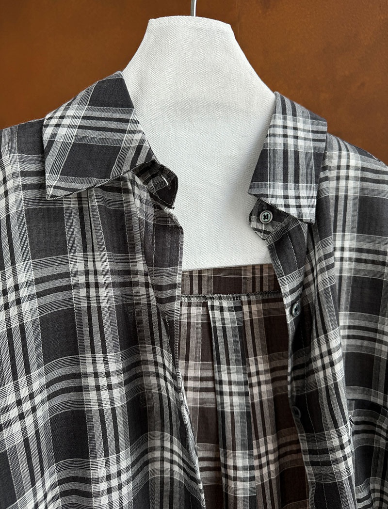 Loose plaid commuting coat retro sunscreen shirt for women