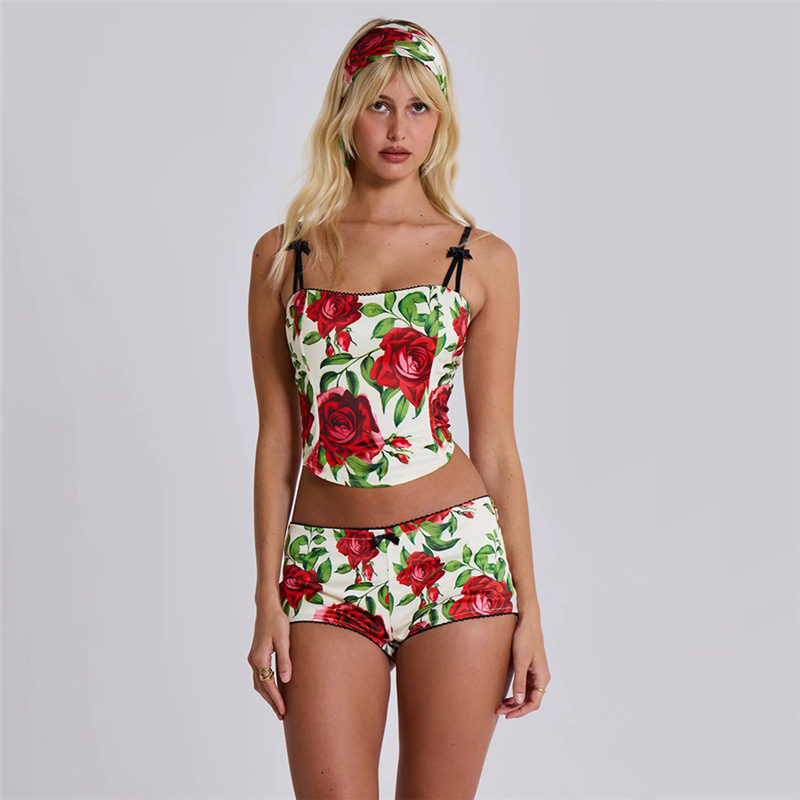 Summer sling high waist bottoming slim halter shorts a set