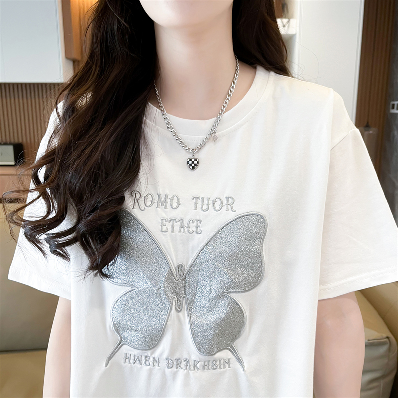 Embroidered flowers summer T-shirt for women