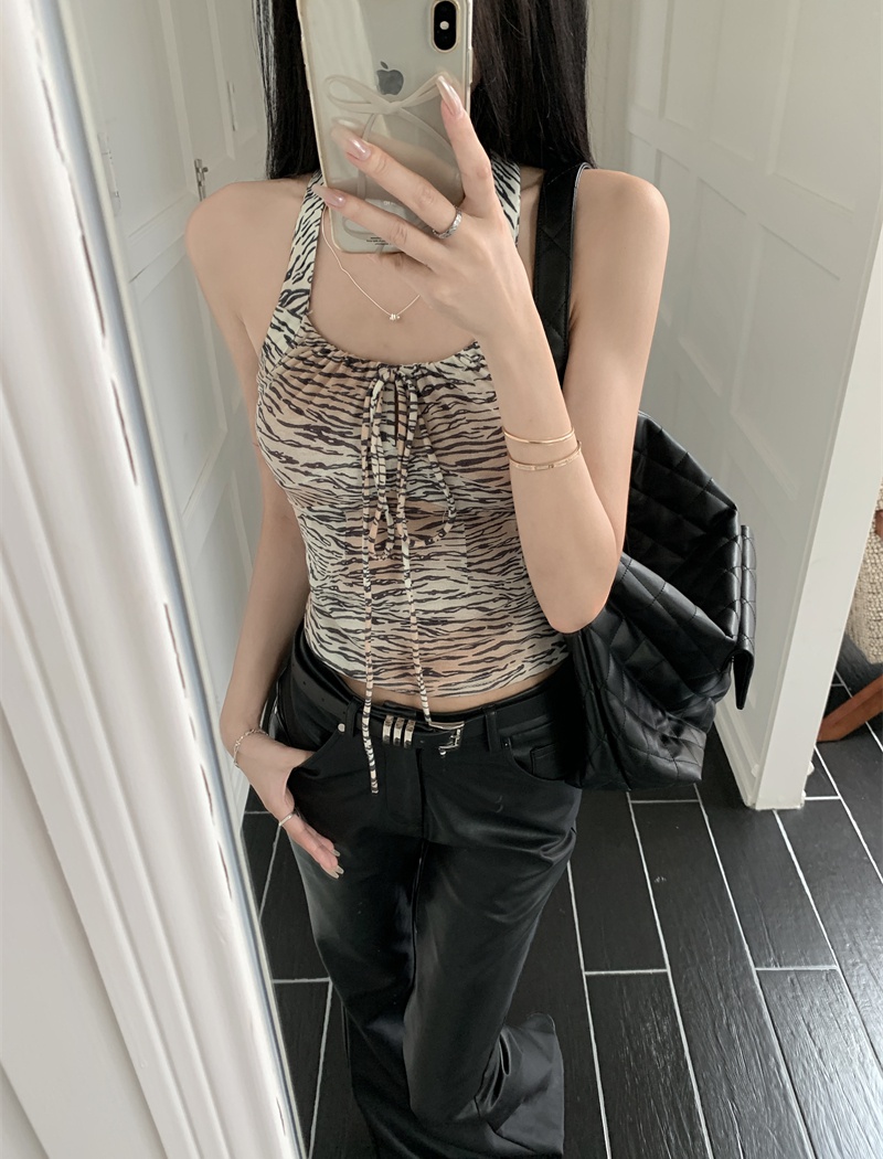 Leopard retro spicegirl vest American style sling tops