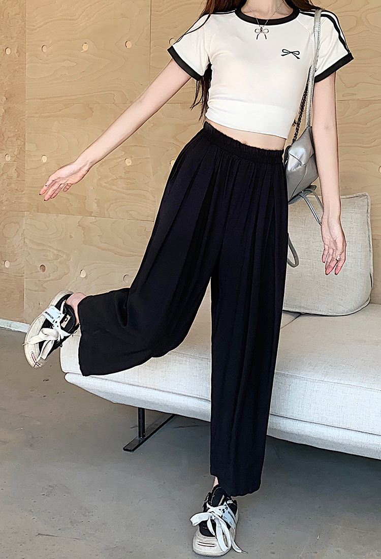 Loose simple long pants flax wide leg pants for women