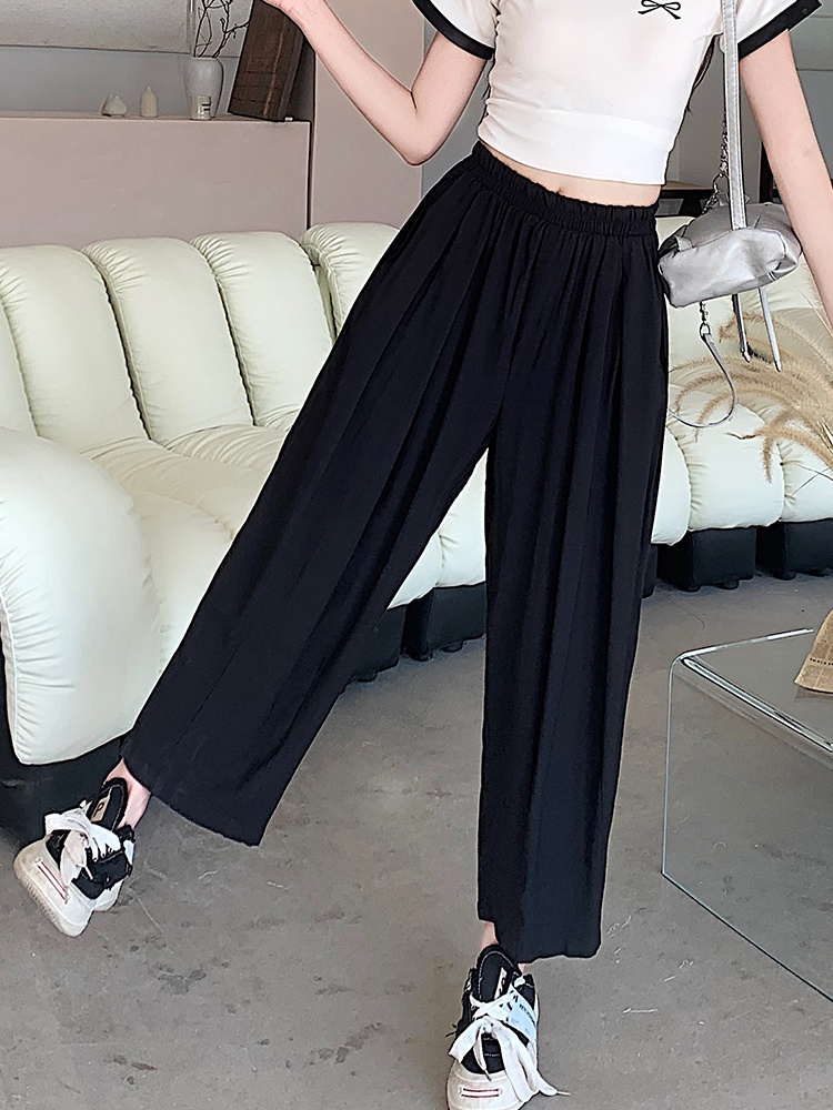 Loose simple long pants flax wide leg pants for women