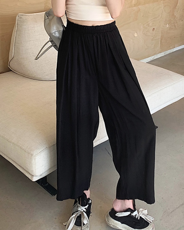 Loose simple long pants flax wide leg pants for women