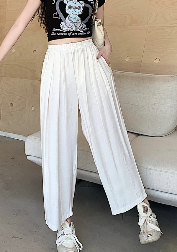 Loose simple long pants flax wide leg pants for women