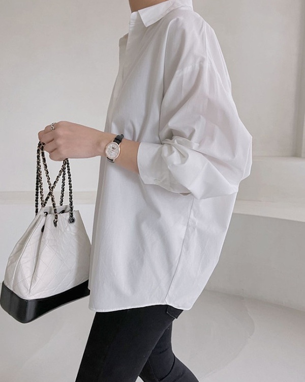 Loose pure shirt buckle temperament tops for women