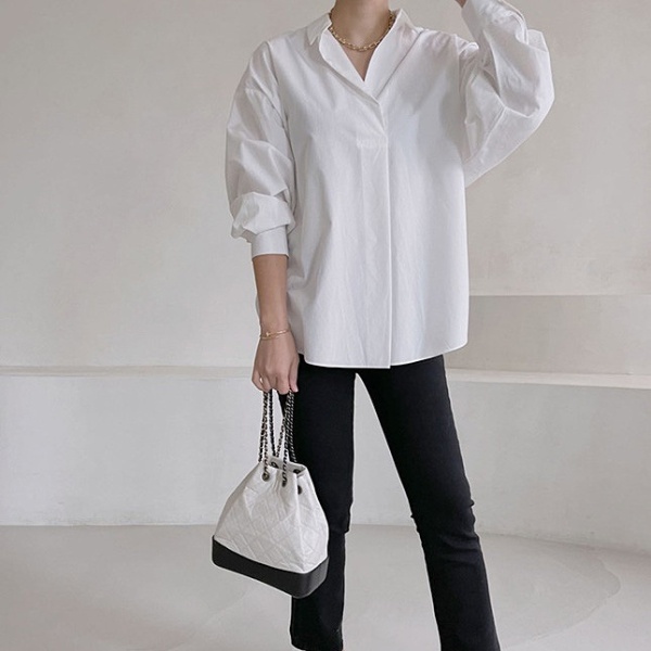 Loose pure shirt buckle temperament tops for women