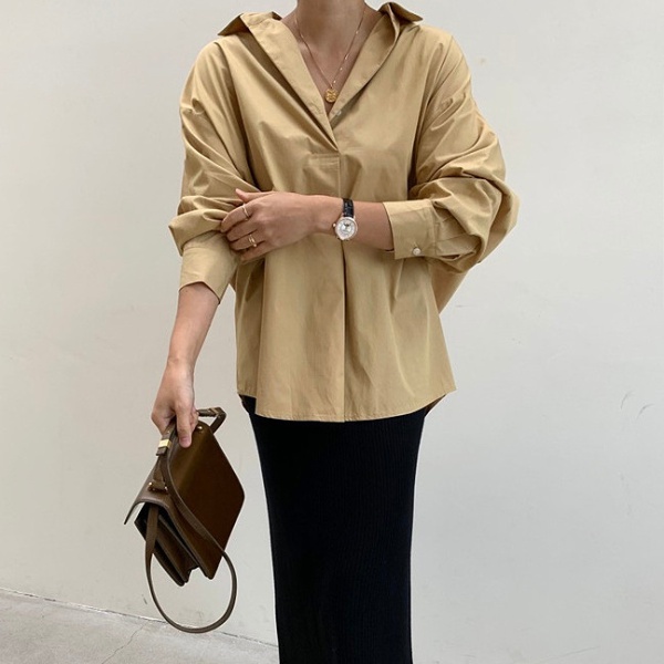 Loose pure shirt buckle temperament tops for women