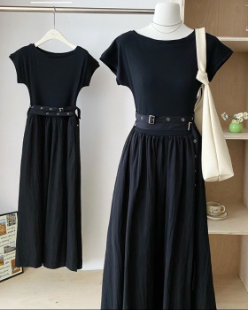 Summer slim simple personality round neck dress