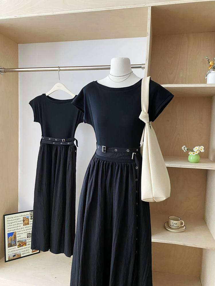 Summer slim simple personality round neck dress