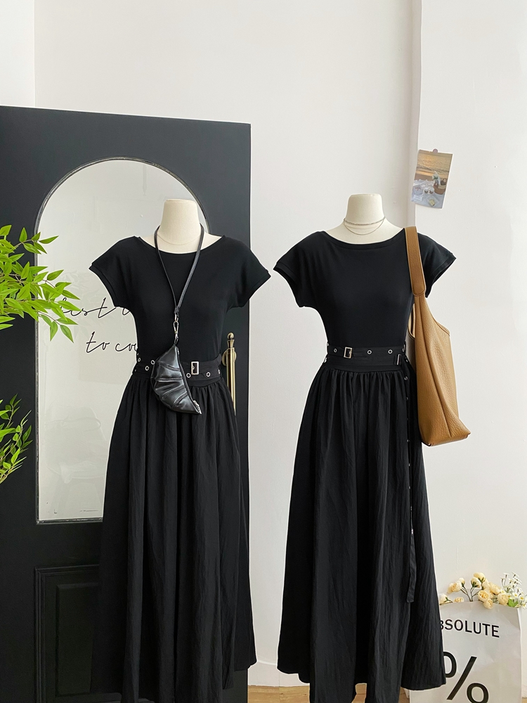 Summer slim simple personality round neck dress